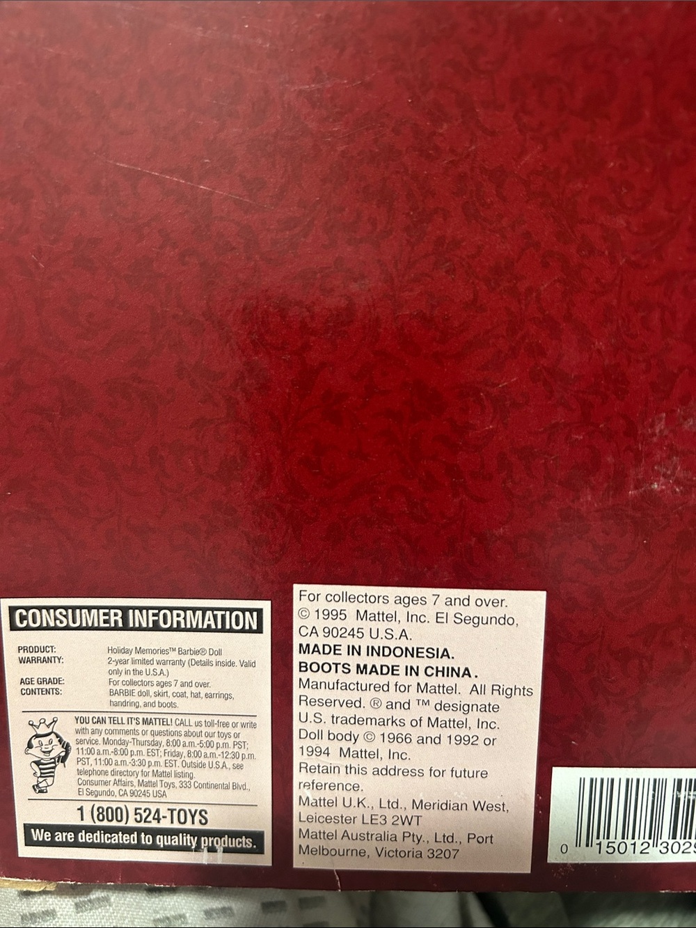 Mattel Red Patterned Gift Box Backing - Picture 2 of 4